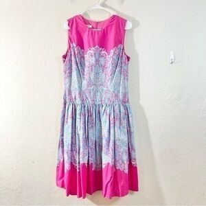 Evan-Picone Paisley Floral Sleeveless Women Dress Size 10 Pink/Blue Pockets